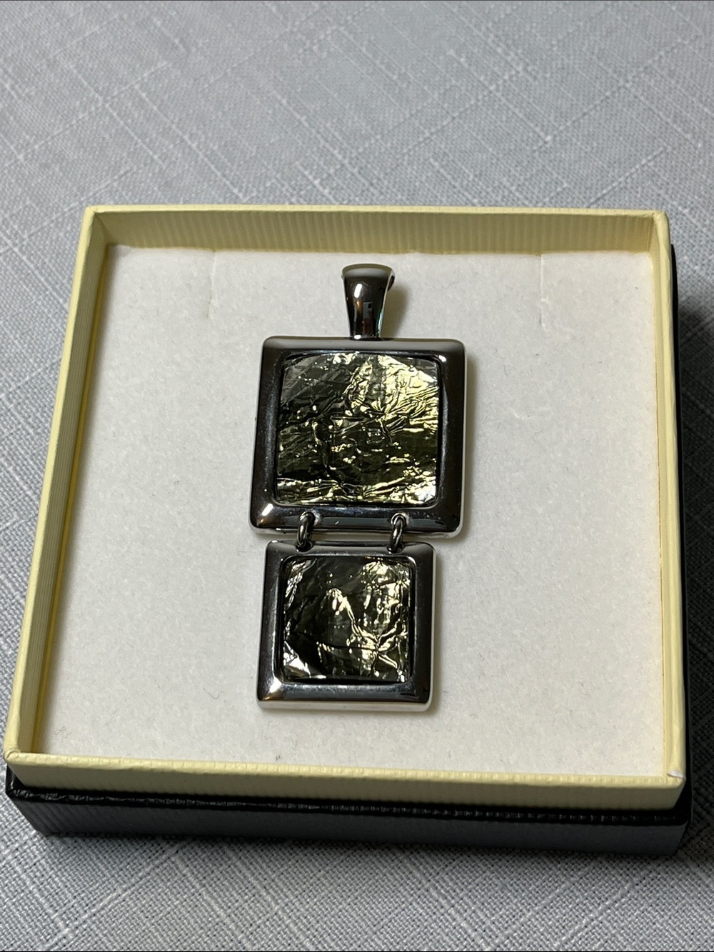 NEW Lia Sophia Elegant FLUX Two-Square Metallic Pendant - Olive Green gold color